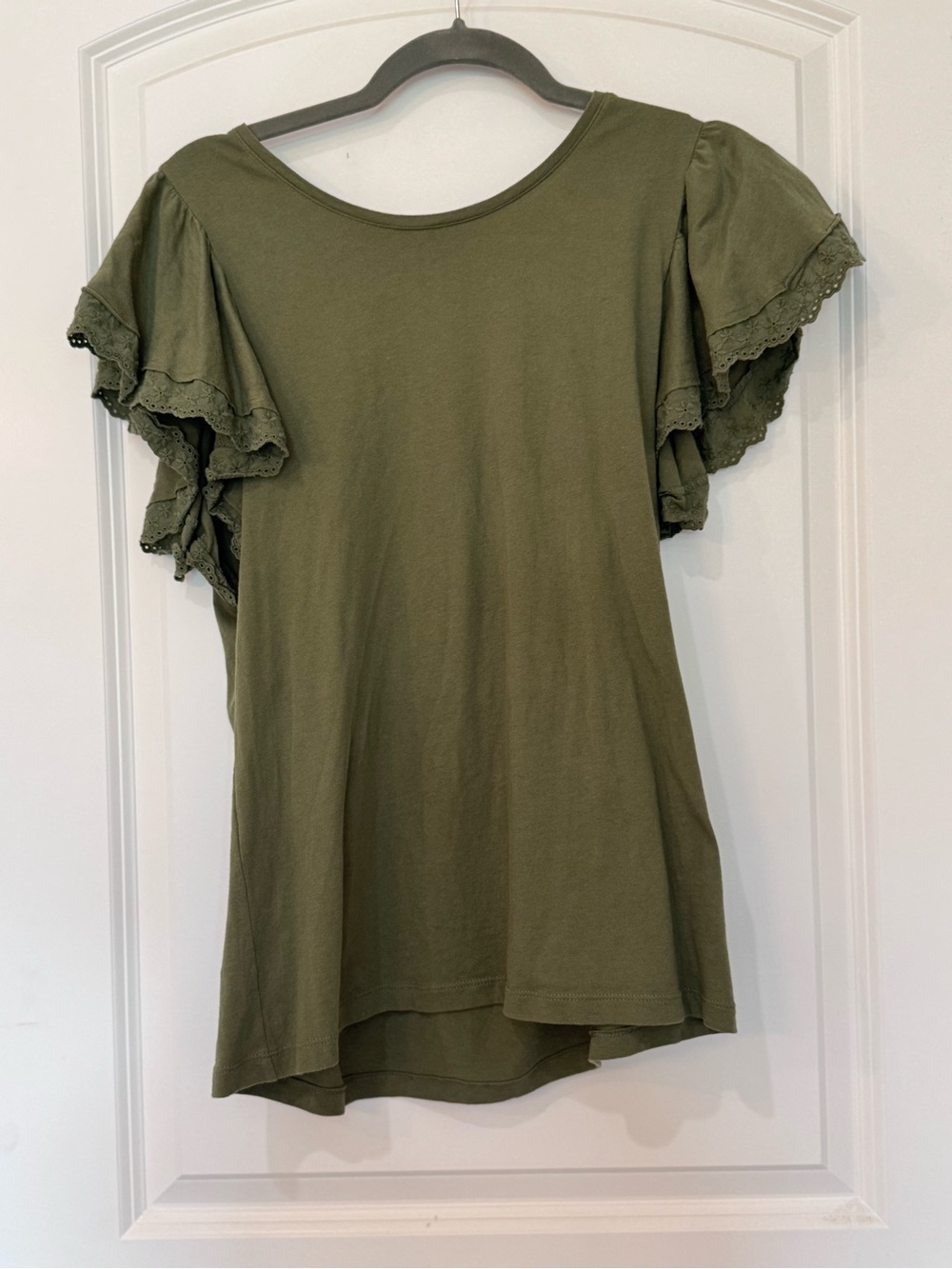 Time and Tru Olive Ruffle Sleeve Tee